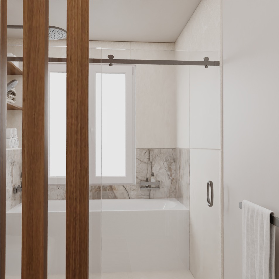 Planungsvisualisierung 1 für das Badezimmer in 8645 Jona: Badewanne & Glasabtrennung